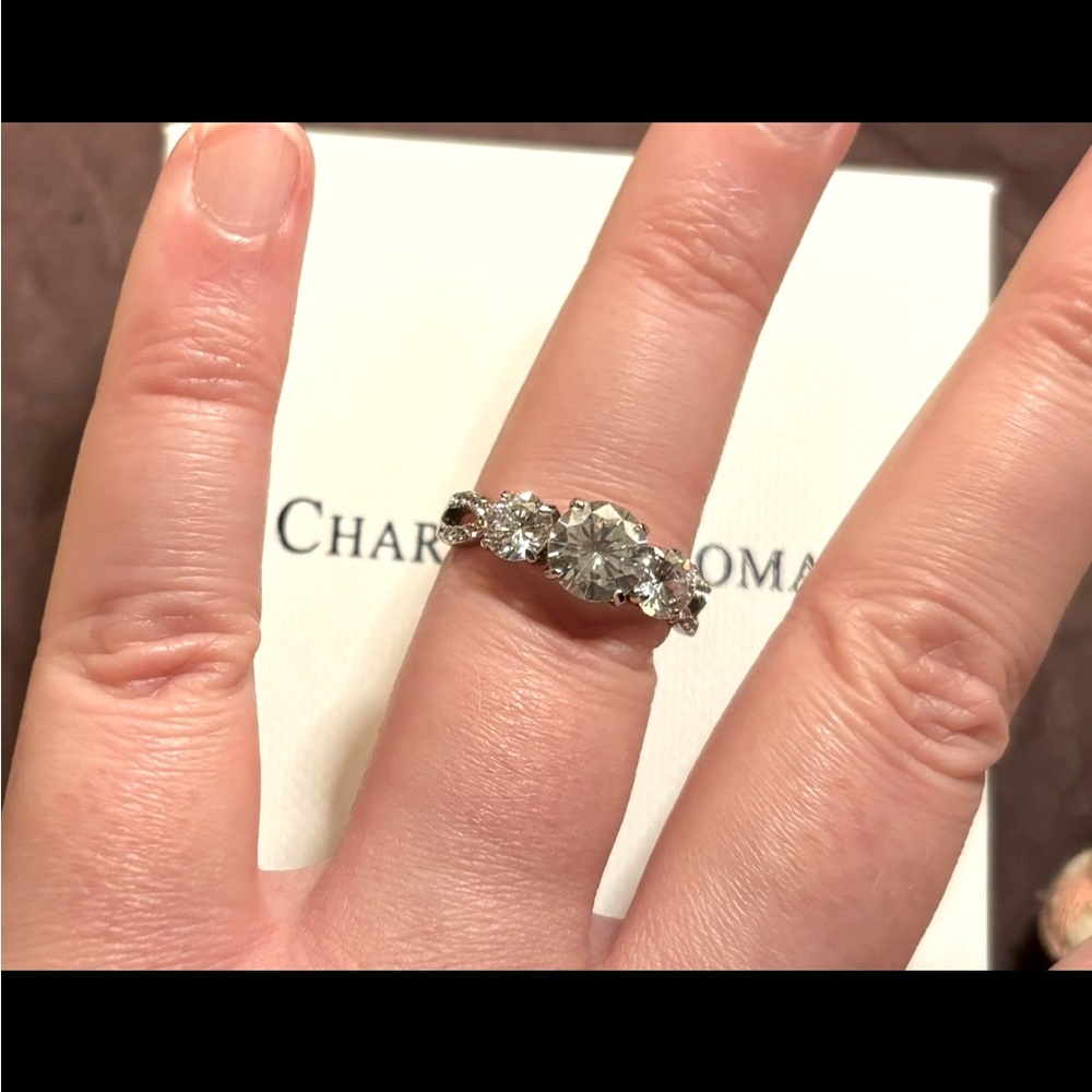 Charmed Aroma-Silver With Tri Stone Cubic Zirconia -Ring -Size 7
